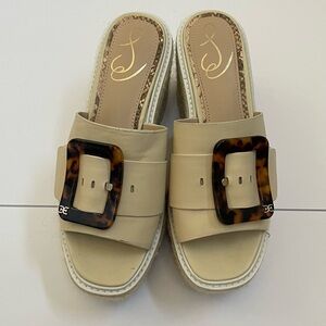 Sam Edelman Cream Mules with Tortoise Buckle